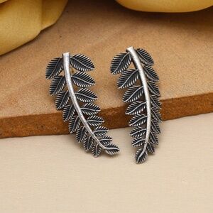 Leaf Shaped Silver Color Oxidised Earrings